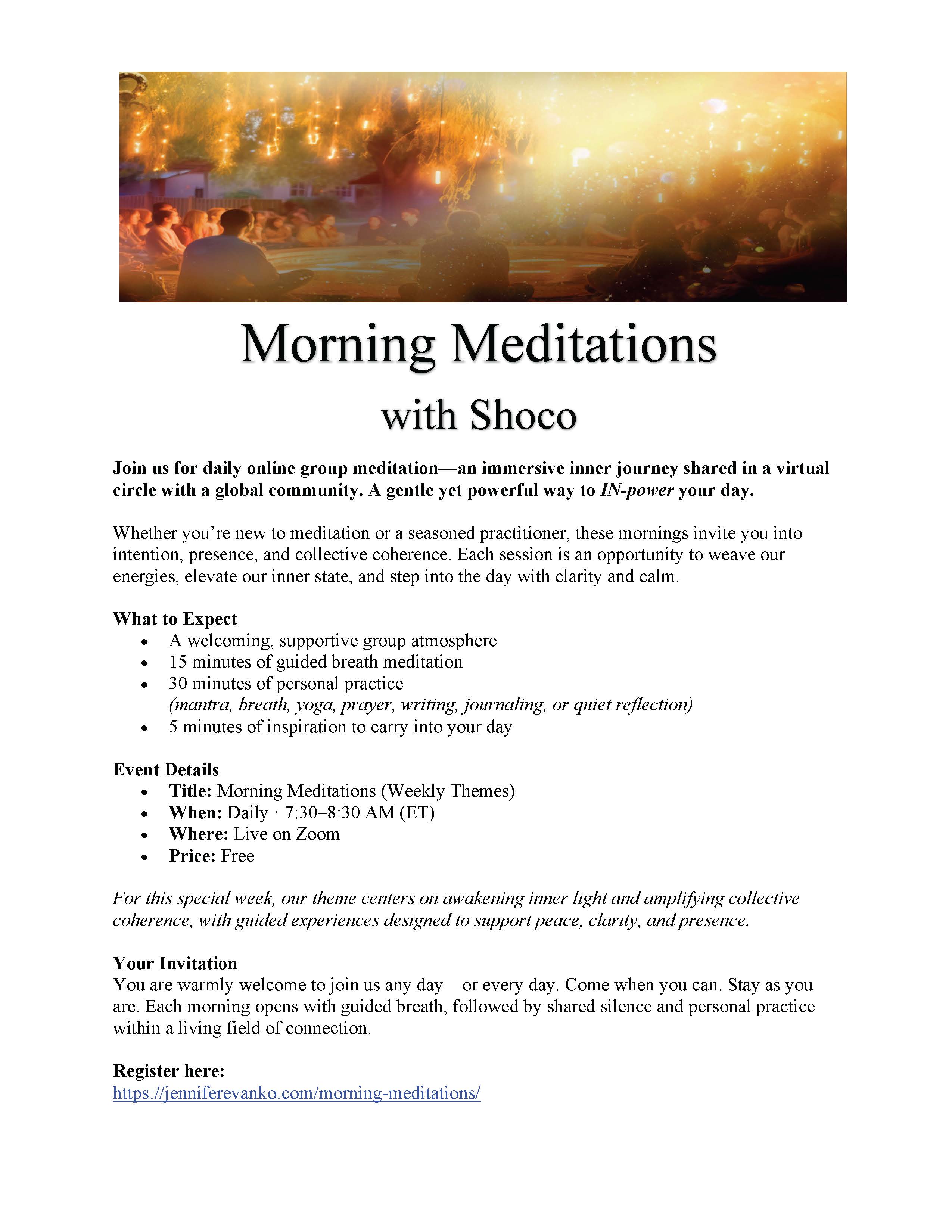 Morning Meditations with Shoco (Jennifer Evanko)
